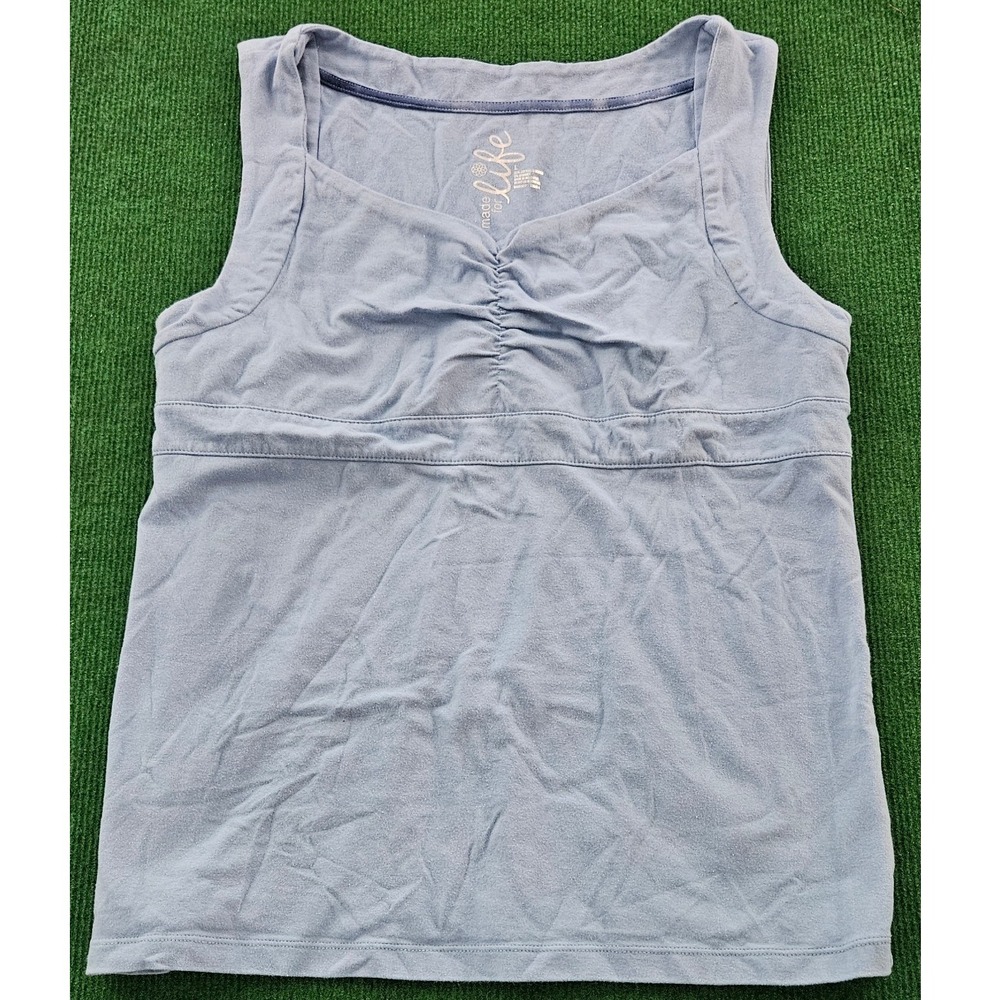 Made for Life Light Blue Tank Top Sleeveless Casual Ruched Women's Size L‎